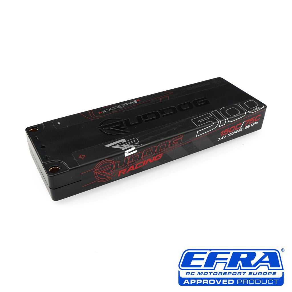 Bateria LiPo RUDDOG Racing RR2 ProStock 5100mAh 150C/75C 7.4V 17.5mm-LCG em formato stick